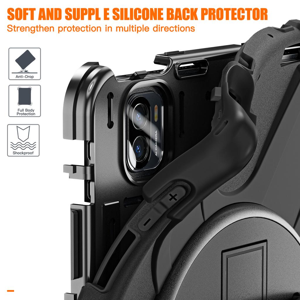 For Xiaomi Pad 5/Pad 5 Pro Case Rotary Kickstand PC+Silicone Hand Strap Tablet Cover