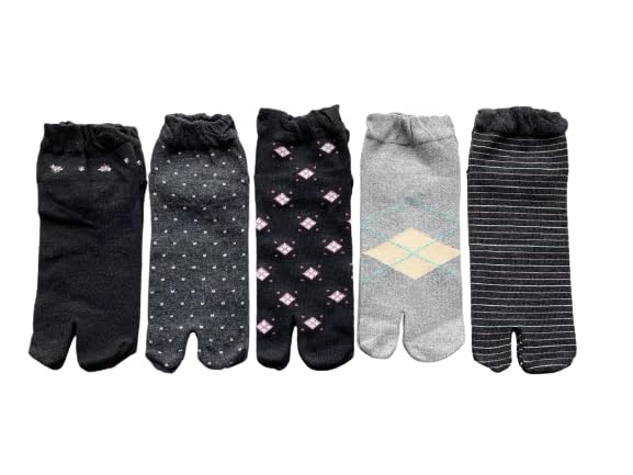 Eden Japan Tabi Cute Cotton Loose Elastic Sizes Set of 5 of your B05 Women's Socks, Pattern, Blend, Heel, Cuff, 23-25cm, (Pattern choice)
