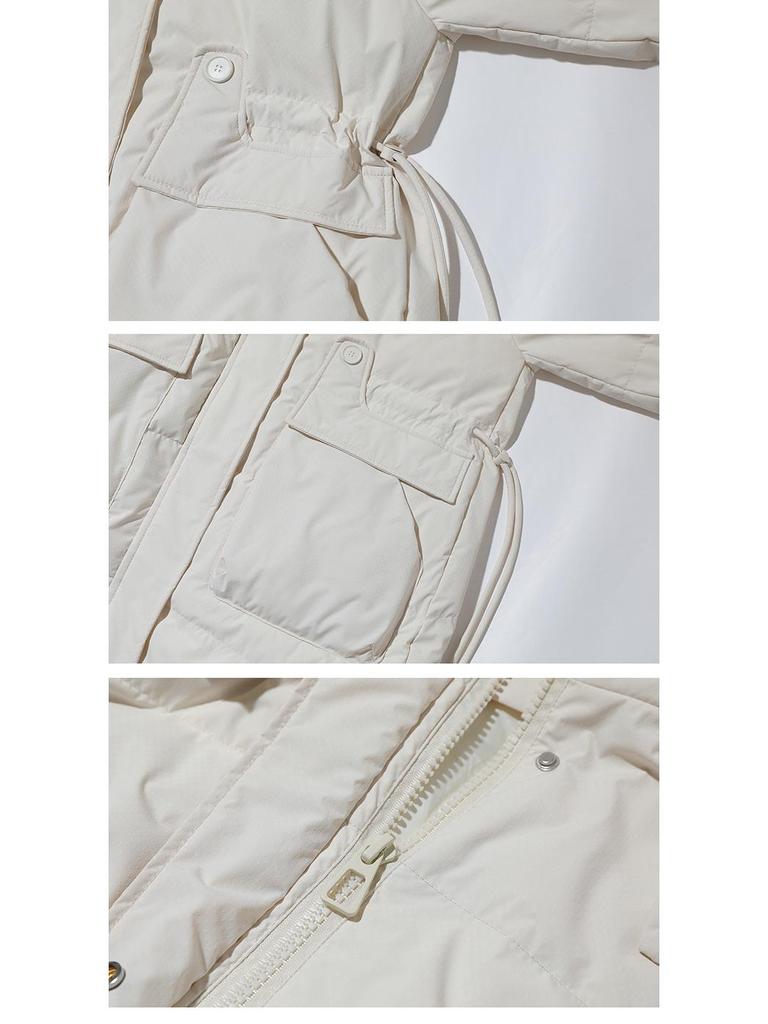Brand Women's Mid-Length Slim Fit White Duck Down Jacket - Winter 2025 Style, Petite Size, Waist-Cinching, Thickened Coat