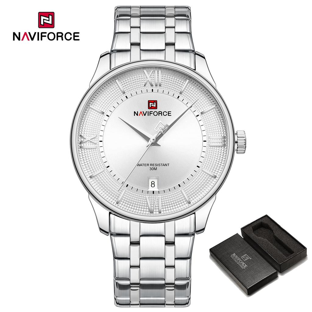 NAVIFORCE Men Quartz Watch Daily Casual Calendar Simple Dial 30m Waterproof Stainless Steel Strap Men Casual Watch Gift NF9272S