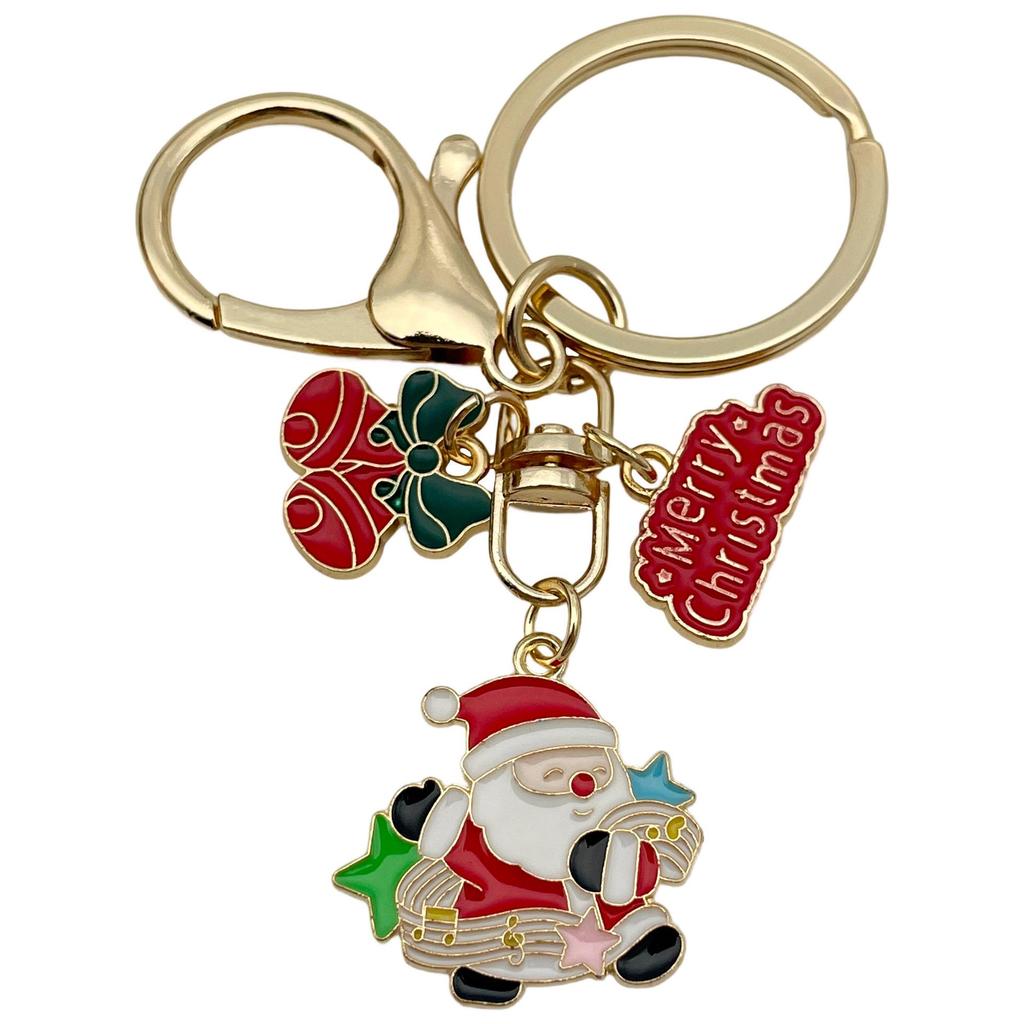 Exquisite Christmas Keychain: Santa, Reindeer, Gift Box, and Bell Ornaments Pendant