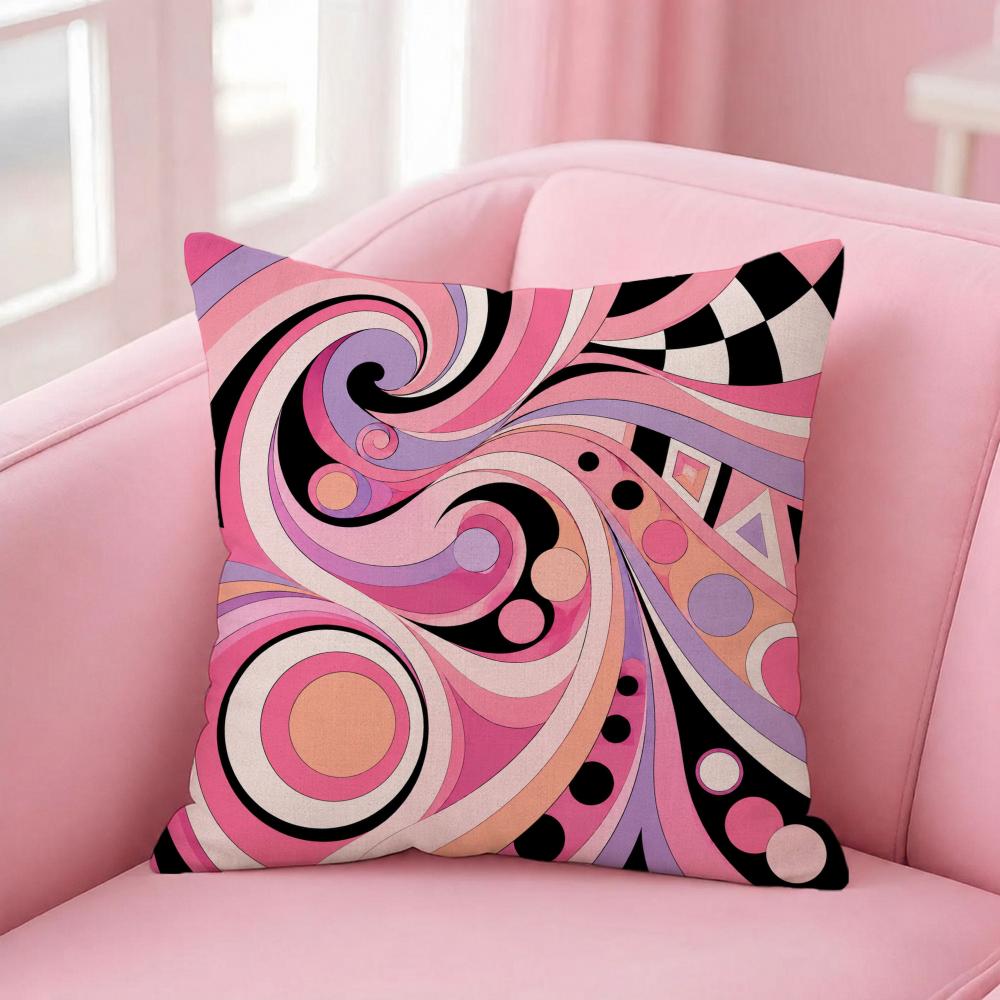 Art Pastel Pink Liquid Marble Cushion Cover Pink Linen Texture Cushion Cover Double Sided Invisible Zipper Deco