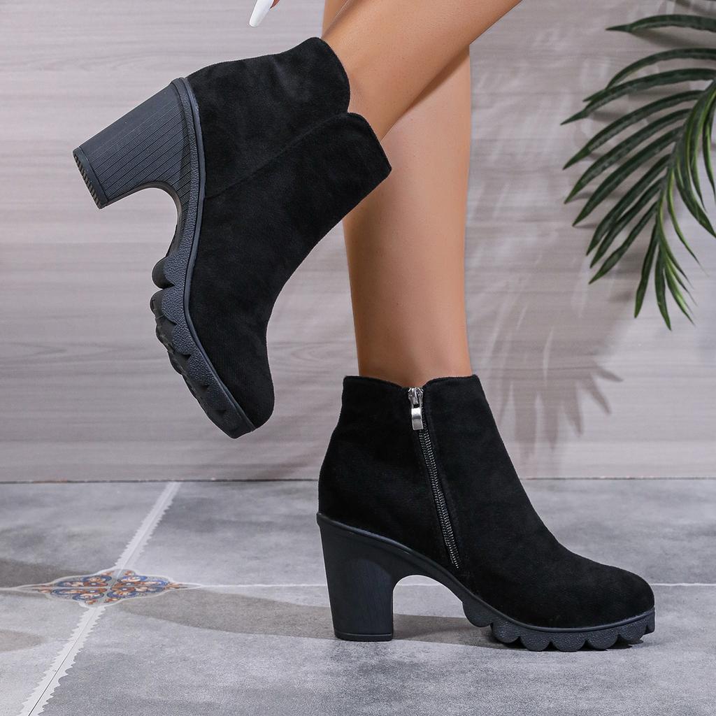 2024 New Autumn Winter Women Pumps Boots High Quality Zipper European Ladies Shoes Suede Fabric High Heels Boots Fast Delivery