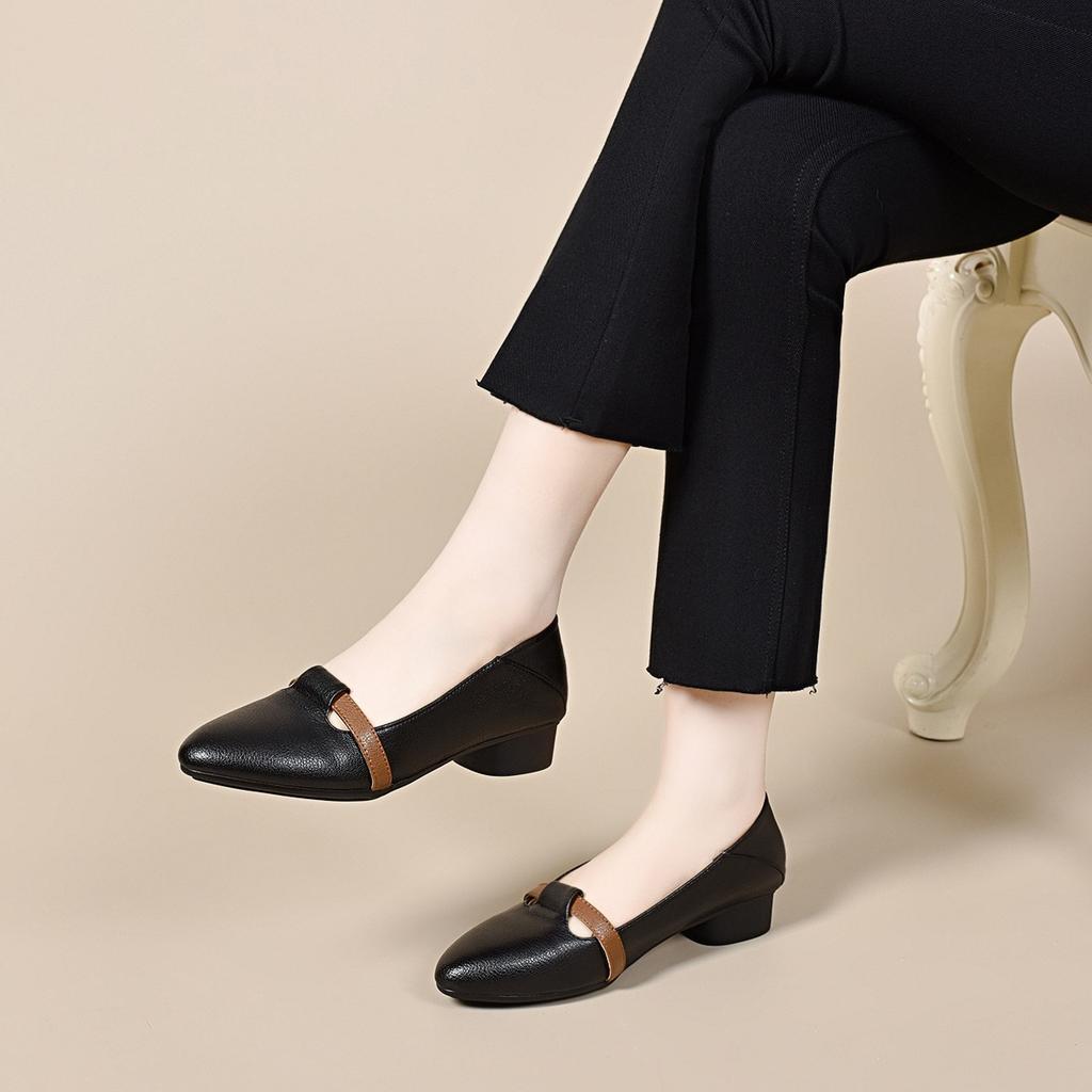 Pointed flat shoes women's 2025 spring and summer French temperament Mary Jane shoes low heel light mouth loafers color matching small single shoes