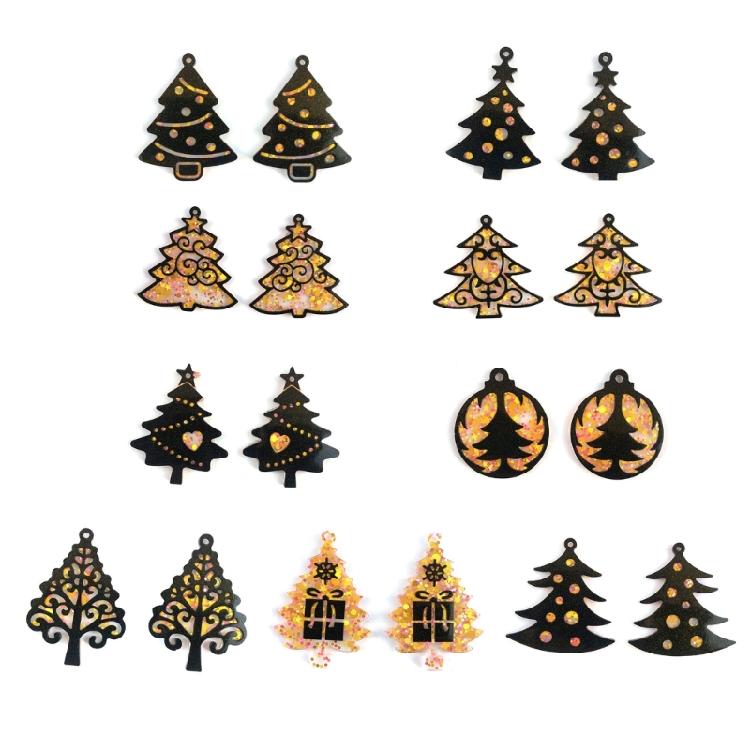 9Pcs Epoxy Geometric Mold Christmas Tree Earrings Pendant Keychain Silicone Mold