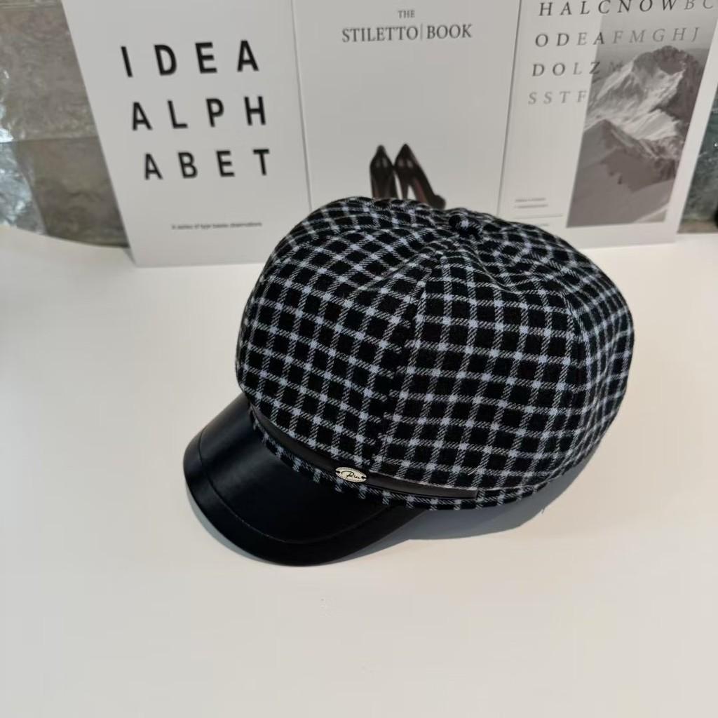 Plaid Style Retro Octagonal Cap With Wide Brim For Casual And Street Fashion