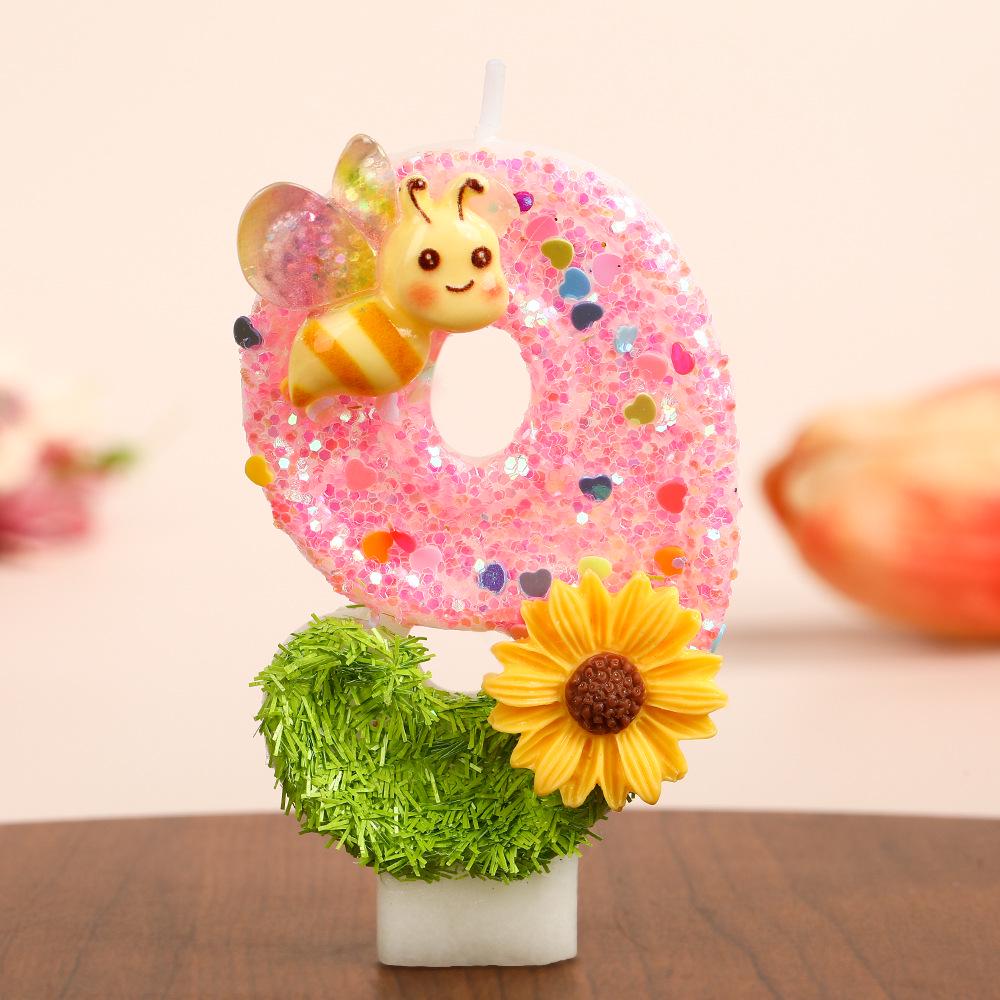Sunflower Bee Cartoon Number Candles for Birthday Cakes