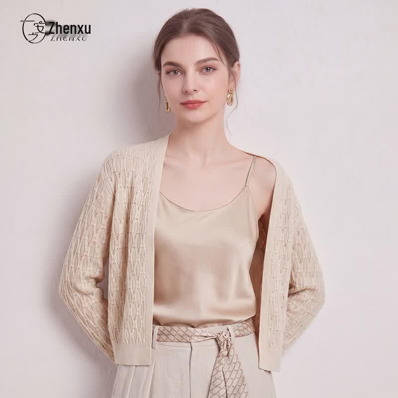 Women's 100% Mulberry Silk Shawl Collar Knit Cardigan