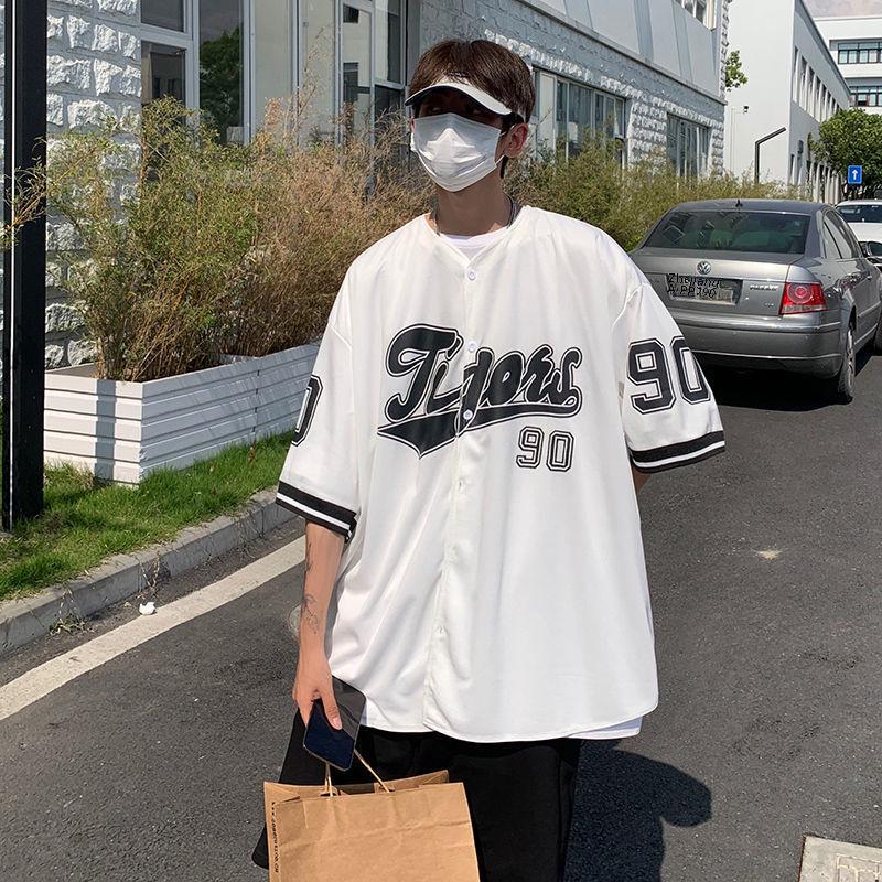 2023 Summer Men's Trendy Short-Sleeve Shirt: Hong Kong & Japanese Hip-Hop Style Cardigan Baseball Jacket