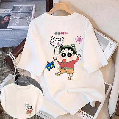 Cartoon Cotton Short-sleeved T-shirt Women's 2025 Summer New Crayon Small New Design Loose Half-sleeved Top Plus Size Feminino
