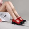 Women Patent PU Leather Two Tone Mary Jane Shoes T Strap Chunky Heels Goth Pumps Kawaii Girls Platform Ladies