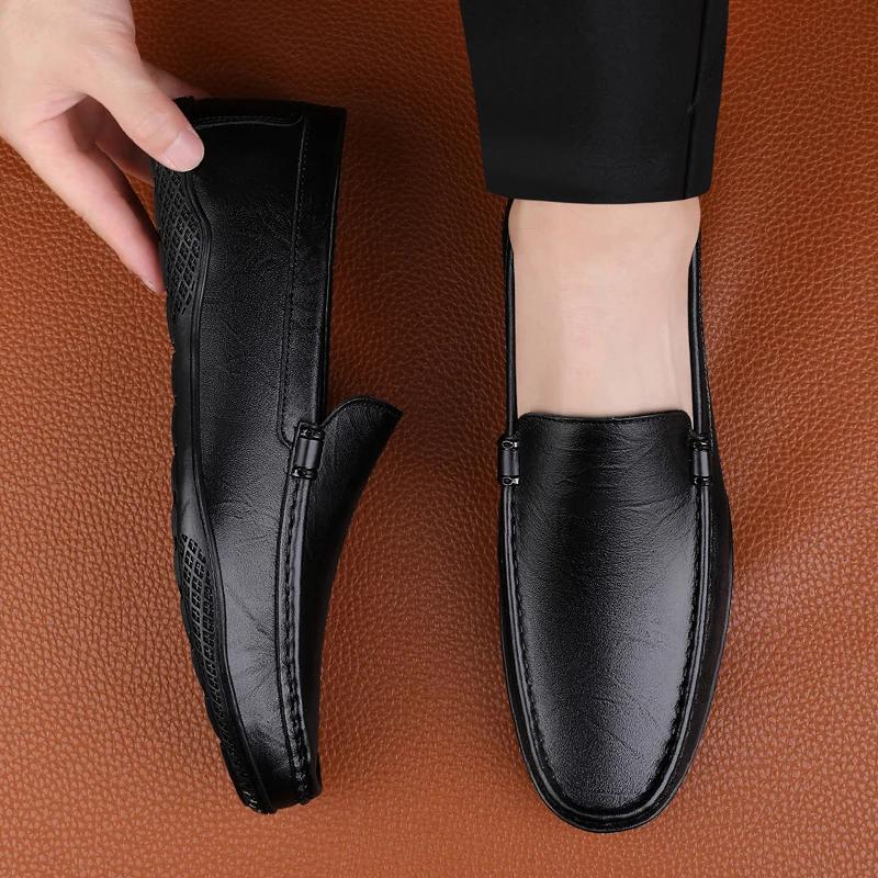 Fashion High Quality Leather Mens Casual Low Shoes Slip-On Loafers Breathable Lightweight Business Shoes Fashion Male Walking Moccasins