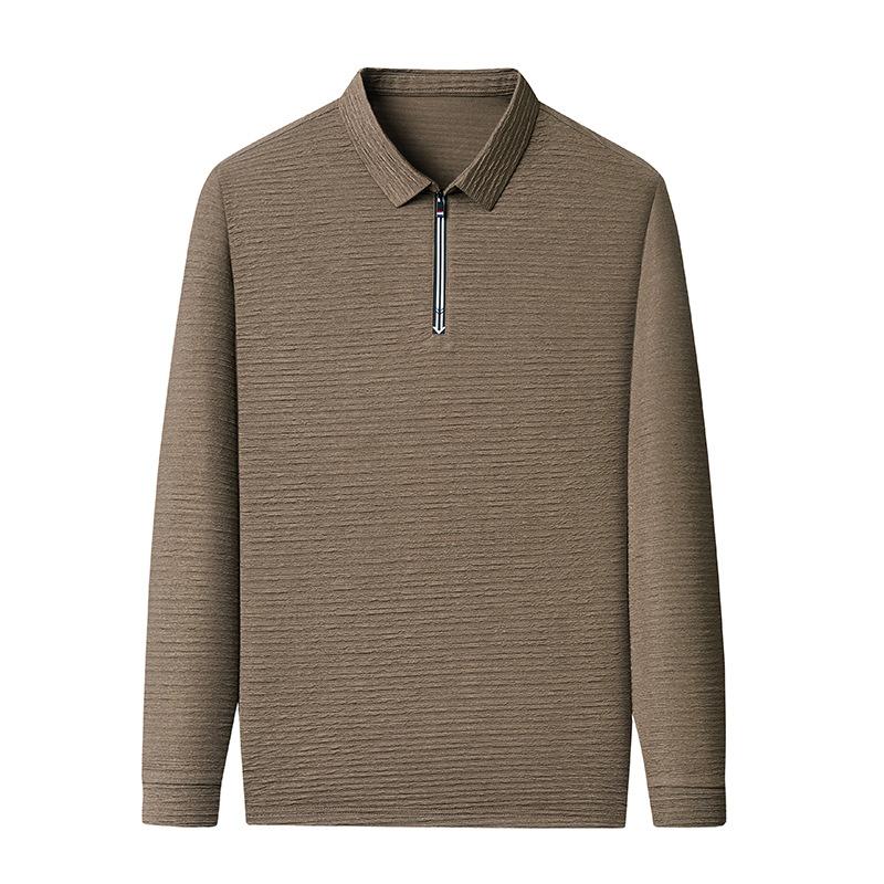 Ny Jacquard High-end Toppslag Enfärgad Mångsidig Casual Lös Halvdragkedja Herr T-shirt att dra över huvudet