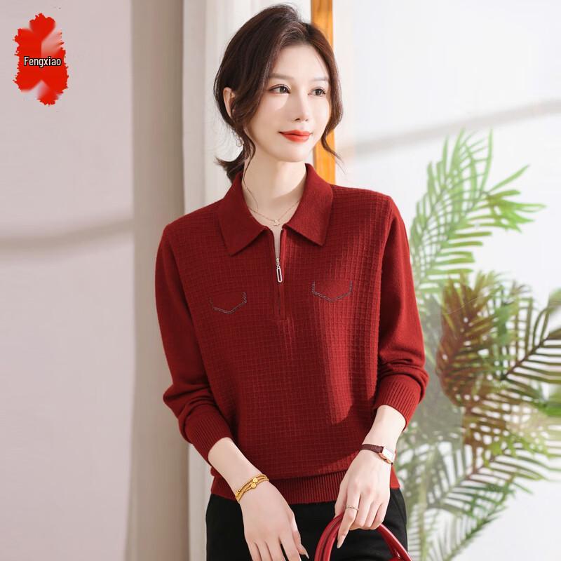 

Women s Zipper Collar Knit Sweater L