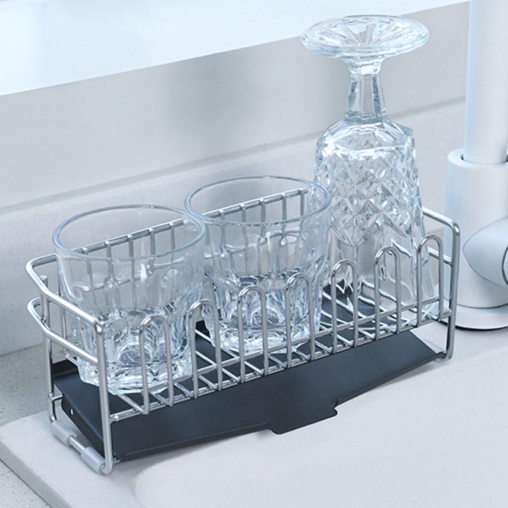 with Drain Tray Kitchen Drain Rack Rust-proof Sink Sponge Rack Dish Drying Rack  Countertop