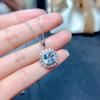 Silver Plated 4PCS Blue CZ Jewelry Set (Necklace+Earrings+Ring), Cushion Cut Halo Box Chain Set for Women