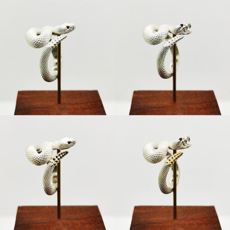 Snake Ring with Tail Copper Rattlesnake Shaped Finger Ring Jewelry Handmade Adjustable Serpent Ring Gift for Men Women