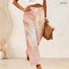 Women Plus Size Pink Marble Gold Print Wide Leg Pants High Waist Loose Casual Long Trousers For Daily Summer Wear