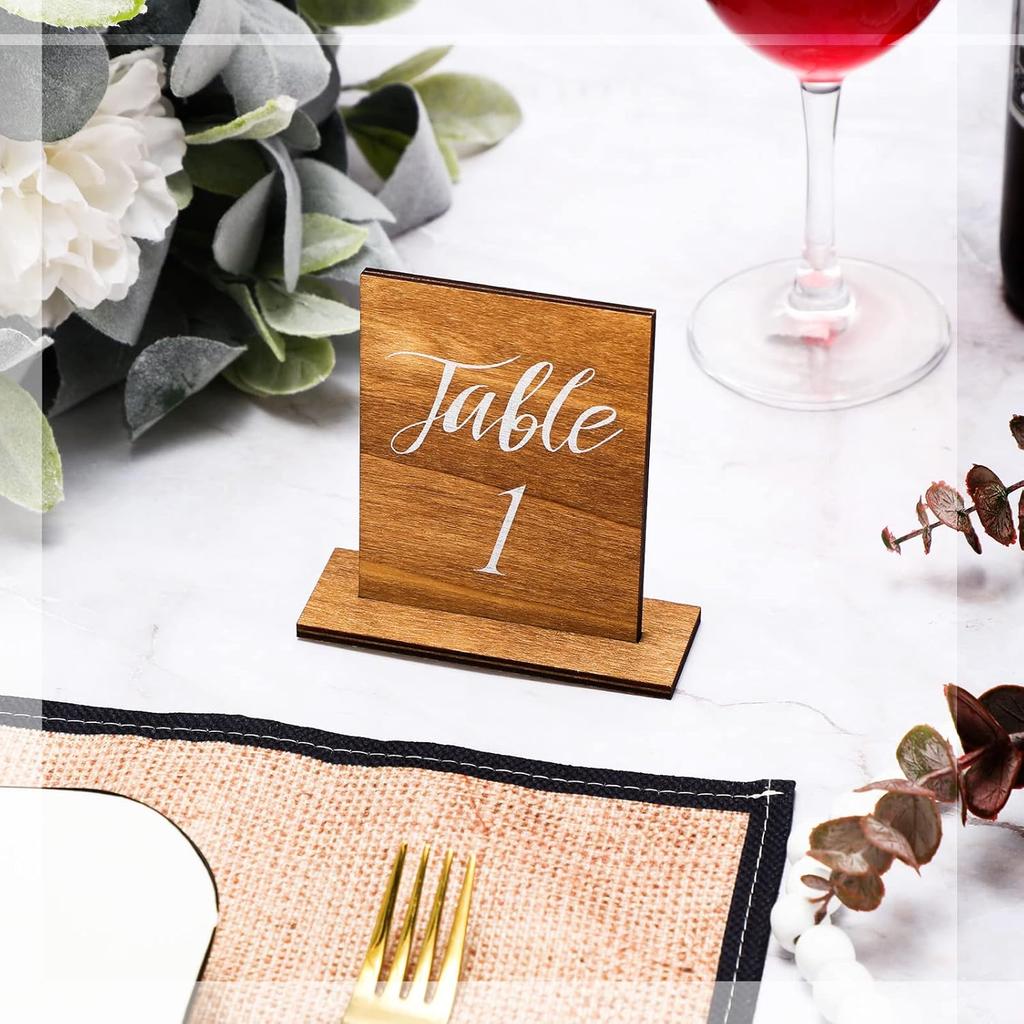 Chunful 20 Pcs Wedding Wooden Table Numbers with Wooden Base Rustic Wedding Centerpieces for Tables Number Sign for Banquet Restaurant Party