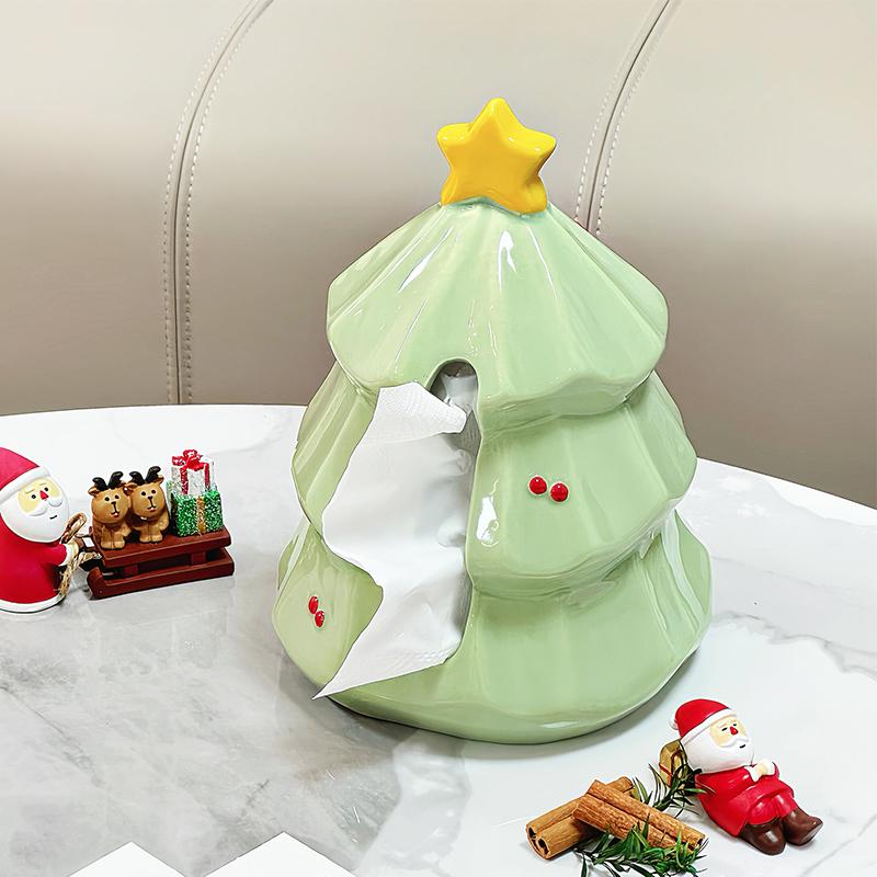 Cute Christmas Tree Shaped Tissue Box Desktop Ornaments Christmas Decoration