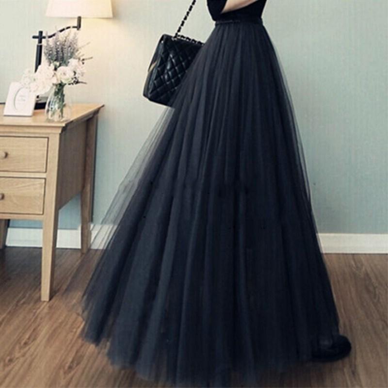 Women's Autumn and Winter Black Tulle Half Skirt Mid-Length Sweet High Waisted A-Line Skirt Tulle Puffy Skirt Mid-Long Skirt