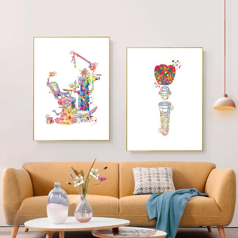 Anatomy Dental Medical Canvas Painting Watercolor Wall Art Posters and Print Pictures for Dental Equipment Teeth Home Decoration