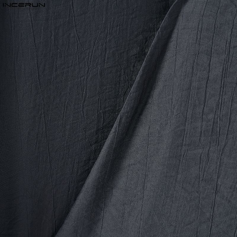 INCERUN Męskie koszule casual z kołnierzykiem V, gładkie, z długim rękawem