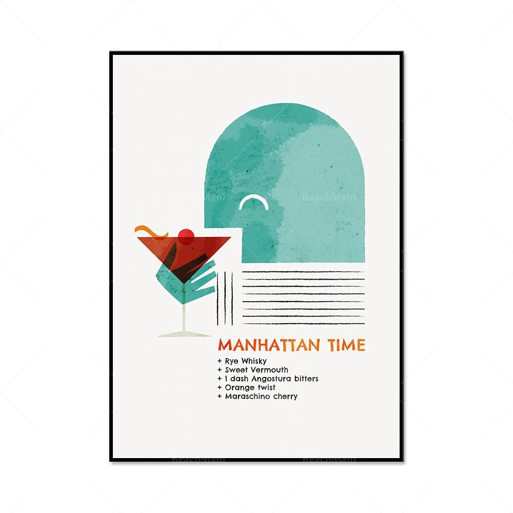 

Классическое настенное панно с принтом коктейлей Маргарита, Манхэттен и Кровавая Мэри, подходящее для средневековой кухни или декора бара, постер вино ре 20X25CM No Frame