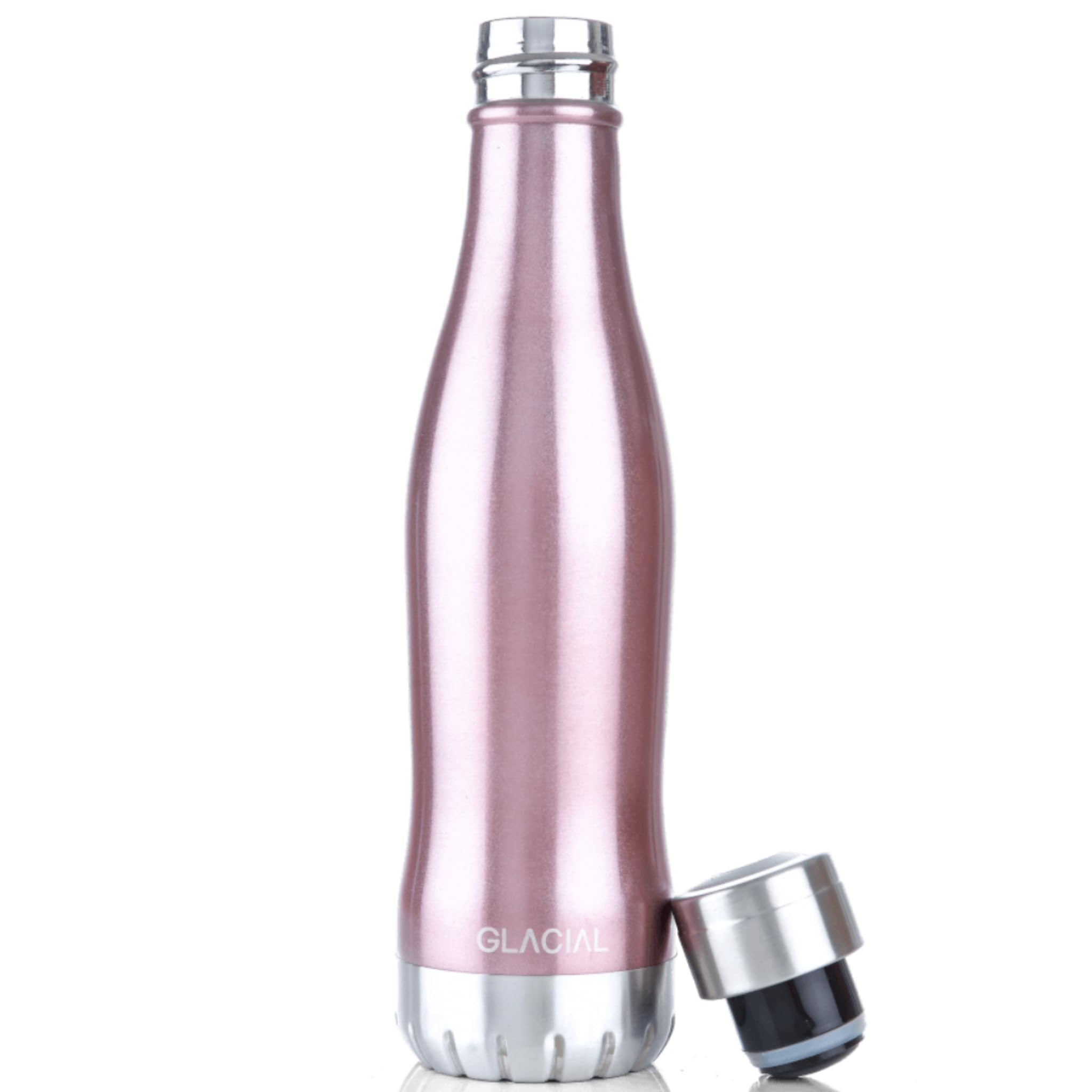 

GLACIAL 400ml Vacuum Insulated Stainless Steel Water Bottle, Carbonated, Keeps Hot or Cold, High Performance, Scandinavian Design, Gift-Ready, Pink