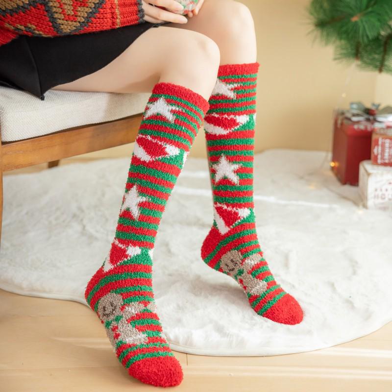 Women's Cute Reindeer & Snowman Coral Fleece Mid-Calf Socks - Thick, Lined for Autumn & Winter