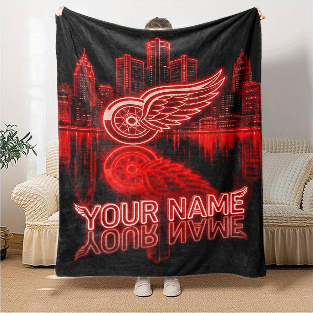 Name Custom Detroit Red Wings Logo Print Flannel Blanket High Quality Warm Comfortable Cover for All Seasons Perfect for Gifts Home Decor