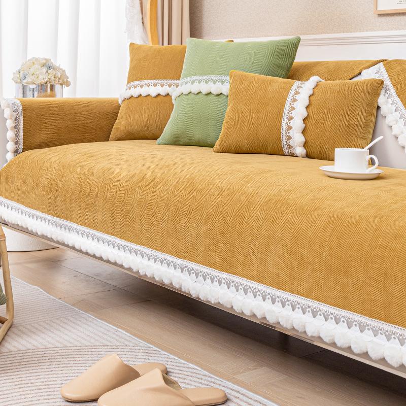 Chenille Lace Sofa Cover Towel Solid Color Universal Living Room Sofa Cushion Mat Non-Slip Sofa Cushion Armrest Backrest Cover