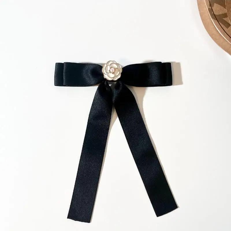 Temperament Schwarz Weiß Kamelie Schleife Brosche Trauer Korsage Anstecknadel Schleife Krawattenbrosche Hemdkragen Accessoires Für Frau