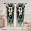 2Pcs Bohemian Chic Gemstone Cow Skull Print Curtains Vintage Medieval Style Easy Hang Rod Pocket Design Living Room