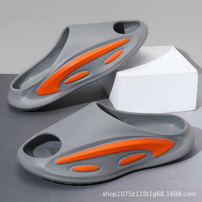 

Summer new men and women couples one-word drag thick bottom non-slip fashion two-color splicing can be outdoor beach cool slippers 44-45 серый