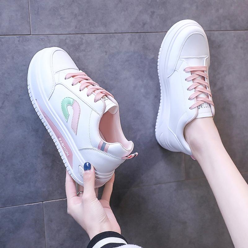 Soft Leather Little White Shoes Women's New Casual Lace-up Platform Sports Shoes Student Fashion Board Shoes Women