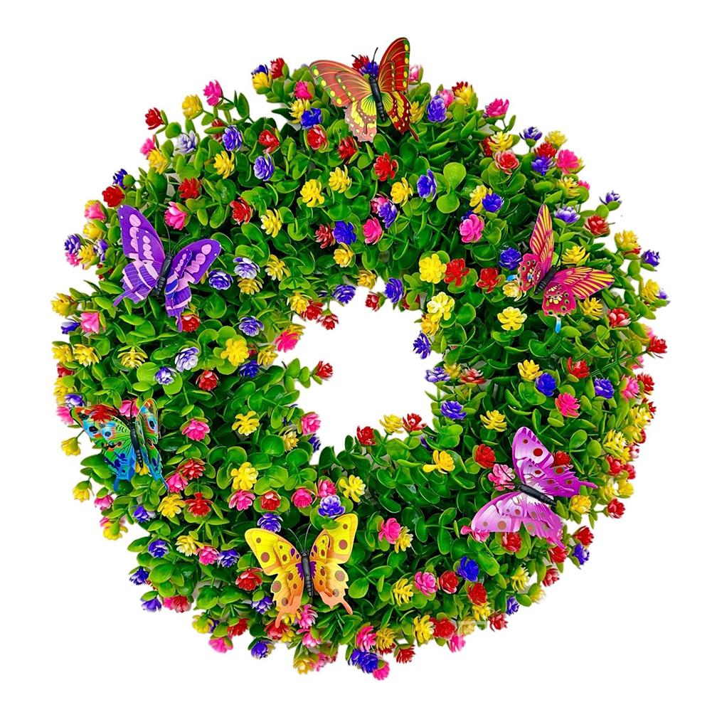 

Plastic Floral Eucalyptus Wreath with Butterfly & Flower Handcrafted Faux Leave Wreath for Wall Window Farmhouse Party Holiday