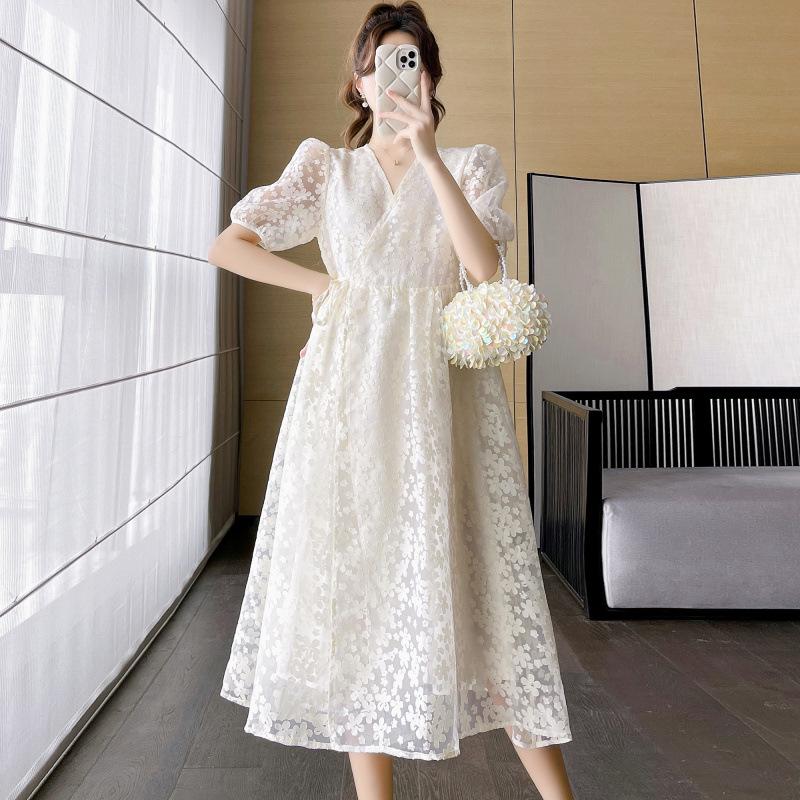 2026 Summer V-Neck Celebrity Short Sleeve Maternity Dress Medium