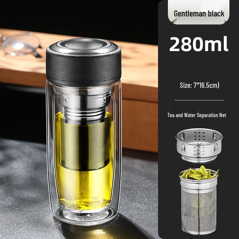MINGHUI Double-Wall Glass Tea Infuser Bottle 280ml