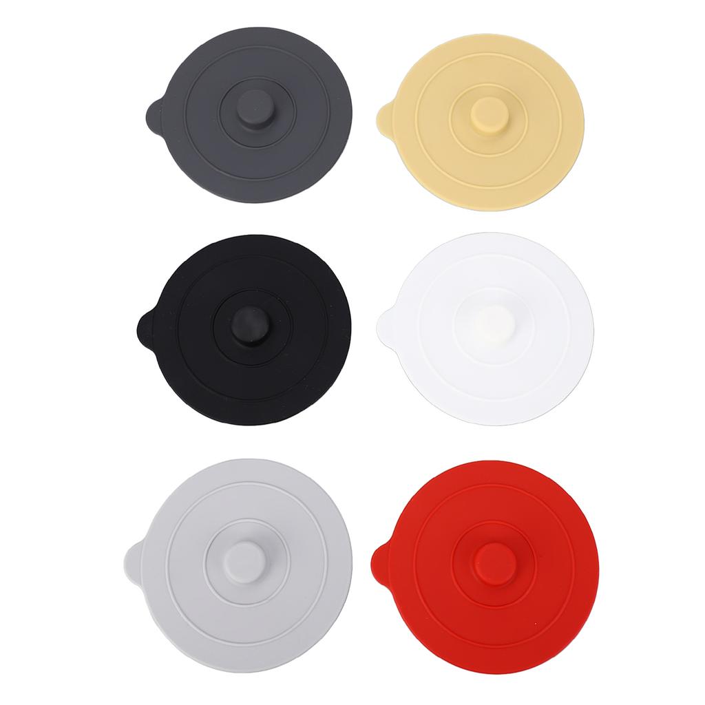 6Pcs Silicone Cup Lid Dustproof Round Universal Cup Cover 9.5cm Red Yellow Black White Dark Grey Light Grey