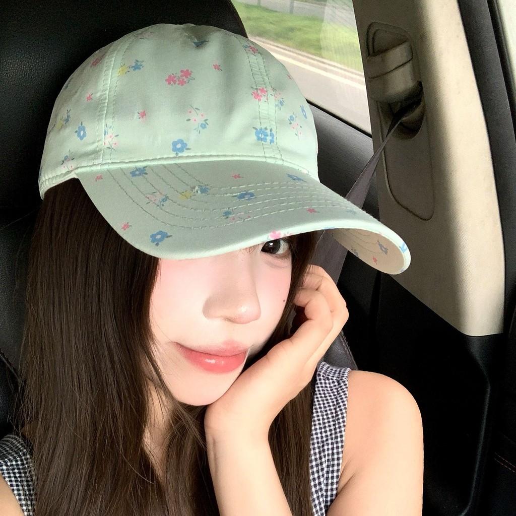 Mint Green Floral Cotton Baseball Cap With Wide Brim Sun Shade For Women Summer Sun Protection