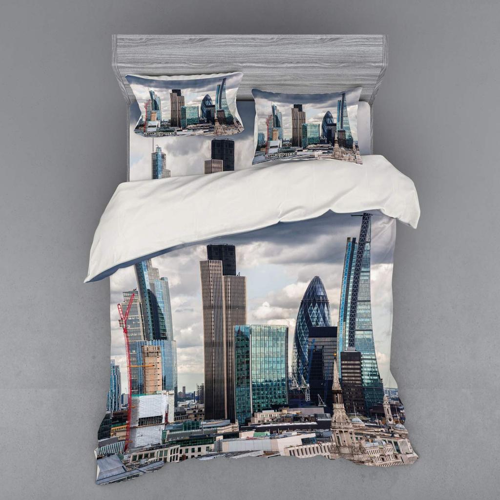 Skyline Duvet Cover Set for Adults Queen King Lightweight Quilt Cover with 2 Pillowcases City Buildings Bedding Set No Comforter
