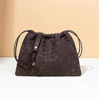 Woven Pleated Drawstring Cloud Bag, Retro Fashion Versatile Diagonal Cross Bag, Niche Frosted Single Shoulder Bag