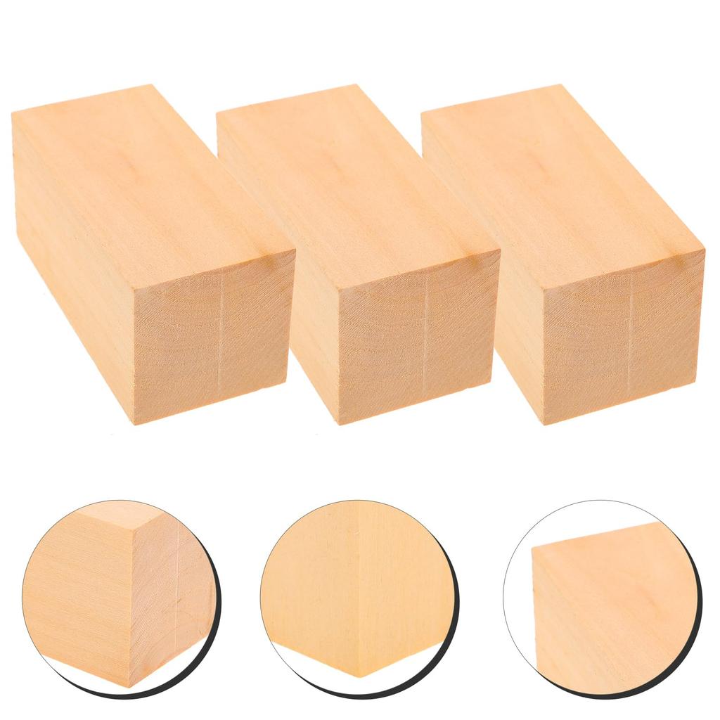 Artibetter Carving Wood Basswood Carving Wood Carving Square Timber Wood Carving Block Set of 3 Wood Premium Wood Crafts Carving Woodworking Printing