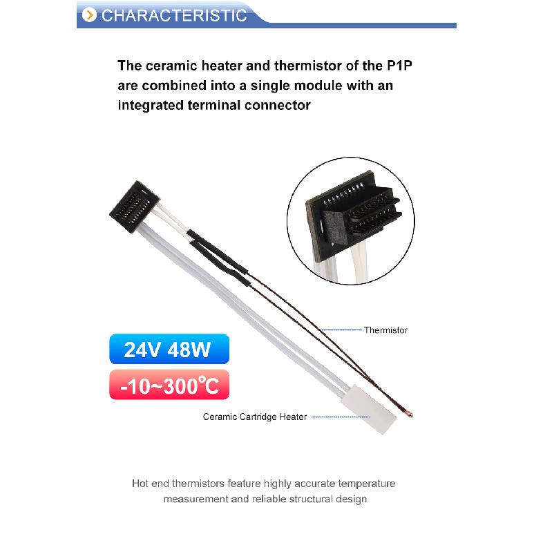 Heating Tube For Bambu Lab A1 A1mini P1P P1S X1 X1C Thermistor + Ceramic Cartridge Heater For Bamboo Hotend 3D Printer Parts Fuel Injectors 6