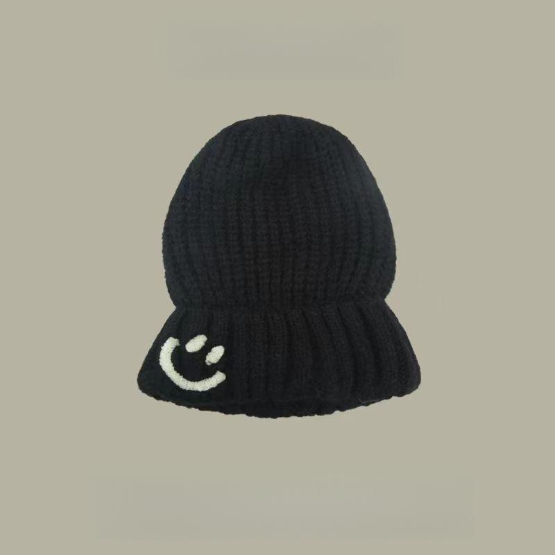 Korean Style Small Smiling Face Pile Hat Knitted Woolen Hat for Women Autumn and Winter New Hat