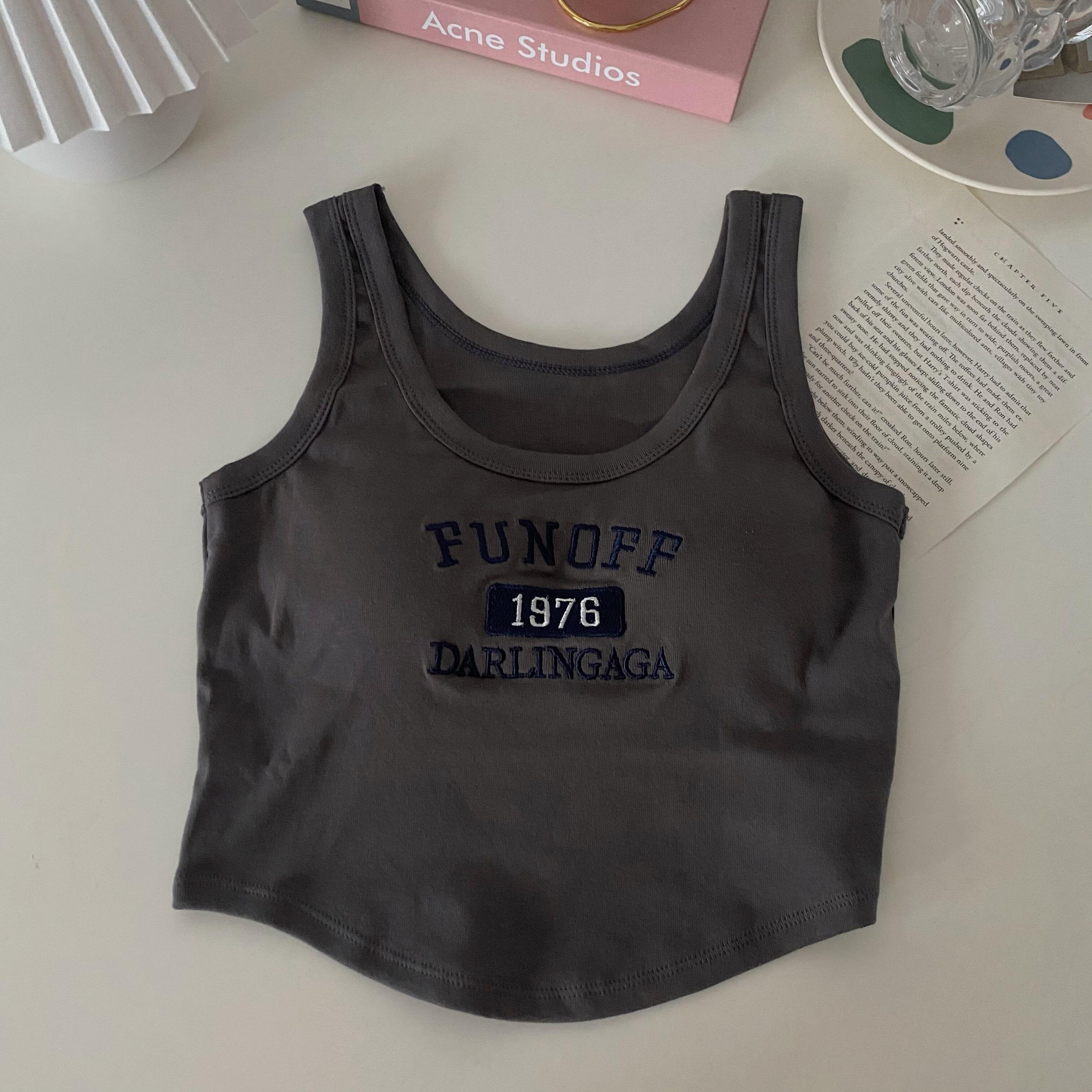 

Женские майки Y2k с бюстгальтером-подкладкой, модные принтованные тонкие майки, женские короткие топы, уличная одежда One Size серый