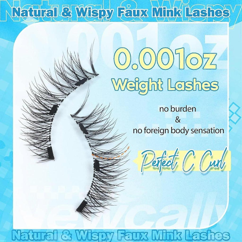 Magnetic Eyelashes, Magnetic False Eyelashes Kit No Glue with Applicator, 3D Natural Look Eyelash Extensions Magnetic Eyelash