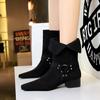 Retro Suede Women'S Boots Fashion Pointed Thick Heel Knight Boots For Women Designer Belt Buckle Women'S Shoes Botas Para Mujer