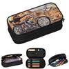 Cool Cartoon Motorcycle Punk Style Print Pencil Cases for Students School Pen Box Pencil Bag Large Storage Pencil Pouch